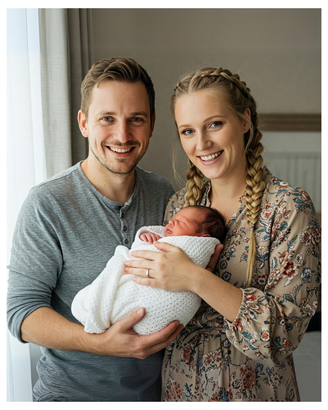 Happy couple holding their newborn baby